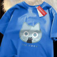 Camiseta De Algodón Oversized Para Hombre Y Mujer Estilo Japonés Con Diseño De Gato Lunar Azul Camiseta Casual Transpirable De Manga Corta Para El Verano - details 17