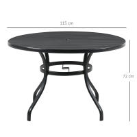 Outsunny Mesa Jardín Exterior Redonda de Acero Ø115x72 cm Mesa Terraza Exterior con Tablero de listones Agujero para Sombrilla Estable Resistente a la Intemperie Fácil de Montar Negro - details 2