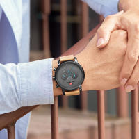 Reloj De Hombre MINI FOCUS Simple Gran Dial Multi-Función Movimiento Calendario Impermeable Correa De Cuero Negro Gris Café - details 2