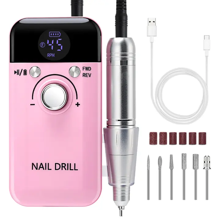 Máquina De Uñas Recargable 45000RPM Bajo Ruido Portátil Herramienta De Manicura Con Linterna Y Accesorios Para Salón De Belleza - 1