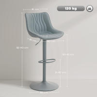 HOMCOM Juego de 2 Taburetes de Bar Taburetes Altos de Cocina Giratorios con Altura Ajustable 92-110 cm Respaldo Asiento de Piel Sintética Marco de Acero y Reposapiés para Comedor Mostrador Gris - details 2