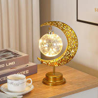 Lámpara De Mesa De Iluminación Nocturna Dorada Con Luna Y Estrella Decoración Para Festival Musulmán Ramada Navidad Atmosfera Estilo Iluminación - details 3