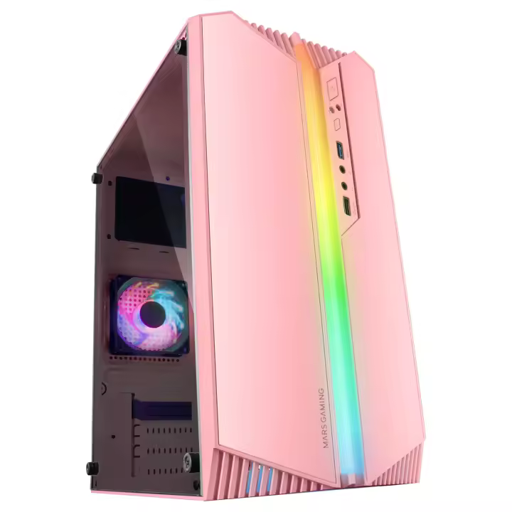 Mars Gaming MC-S1, Caja PC Gaming Compacta Micro-ATX, ARGB Frontal 12 Modos, Ventana Lateral, Soporte Refrigeración Líquida, Ventilador FRGB, Caja ARGB Negro, Blanco o Rosa - 1