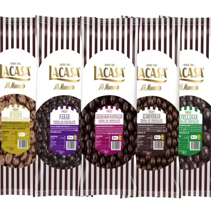 Lacasa pack 5kg deliciosas bolas de frutos secos con chocolate: Pasas de Corinto Negro,Almendra Negro,Avellana Negro,Arándanos Negro,Nuez Leche - 1