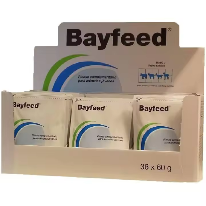 ELANCO Antidiarreico BAYFEED para terneros, corderos, cabritos y potros, Caja Completa 36 Sobres x 60 gr - 1
