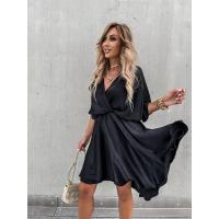 Vestido De Satén Sólido Para Mujer Tallas S-XL Comuter V-Neck Manga Corta Estilo Casual Vacaciones Fiesta Vestido De Polyester A-Line - details 3