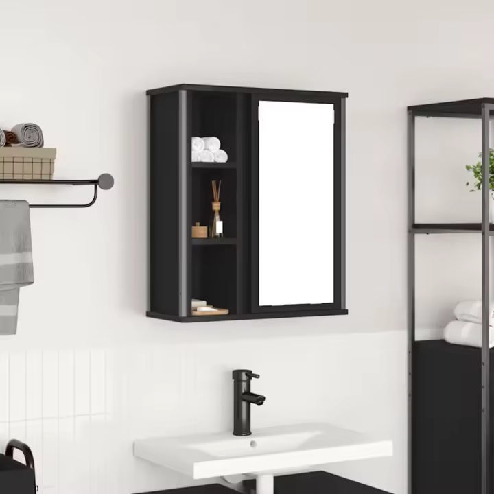 vidaXL Mueble de baño de pared con espejo roble negro 50x21x60 cm - 1