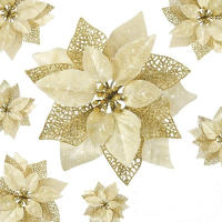 1/5Pcs Ornamentos De Navidad Dorados Con Flores Artificiales 20cm Decoración Para El Hogar Y Árbol De Navidad 2024 - details 0