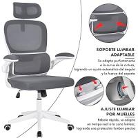 T-LoVendo - Silla de oficina ergonómica con respaldo de malla transpirable y reposacabezas ajustable | Asiento acolchado, reposabrazos abatibles y base resistente con ruedas giratorias | Diseño moderno - details 2