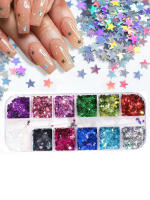 12 Grillas De Diseño Estelar De Cuatro Puntos Glitter Holográfico Para Uñas Adornos De Tela De Lentejuelas DIY Para Arte De Uñas - details 14