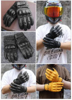 Guantes De Motocicleta De Cuero Vintage 2024 Para Hombres Negro Antifalla Moto Cross Motocarrilera Táctil M-XXL Protección Completa - details 14