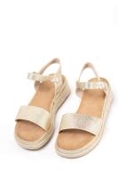 Lyla Wang Sandalias doradas mujer de esparto diseño con doble tira - details 2