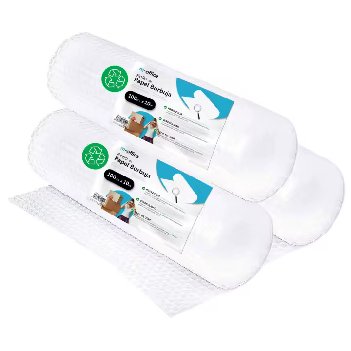 Rollo Plástico de Burbujas, Rollo de Burbujas Reciclado para Embalar, Plástico de Burbujas para Mudanzas, Embalajes y Cajas, Plástico de Burbujas para Embalaje · m-office (100cm x 10m, 3 und) - 1