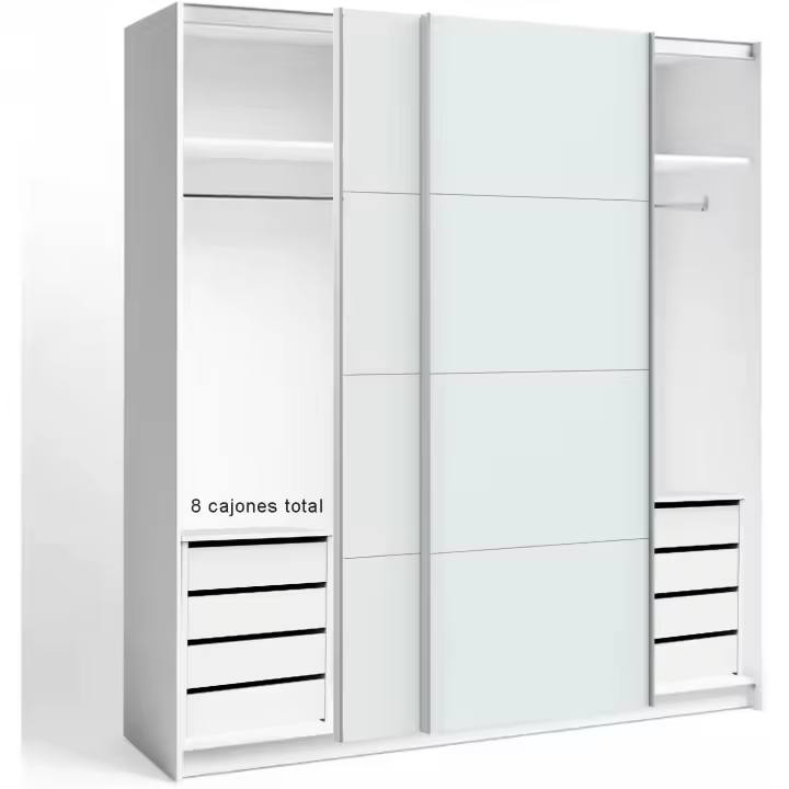 Armario de Oficina HOGARDECORA con 2 Cajoneras de 8 Cajones, Puertas Correderas de Madera Blanco - Ropero Moderno con Barras Extensibles, 150x200x60 cm - 1