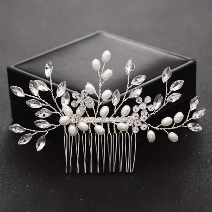 Peine De Boda Dorado Y Plateado Con Perlas Falsas Y Cristales Rhinestone Combinado De Cabello Para Novia Accesorio De Cabeza Para Adultos - 1