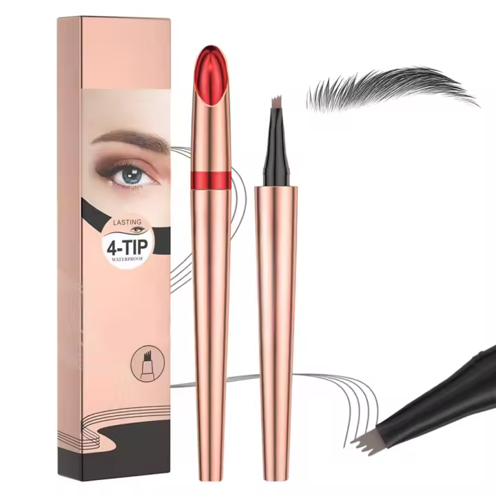 Lápiz de cejas microblading 3D resistente al agua de 4 puntas, maquillaje natural, lápiz mágico de cejas de trazo fino de larga duración que se mantiene durante todo el día (marrón oscuro) - 1