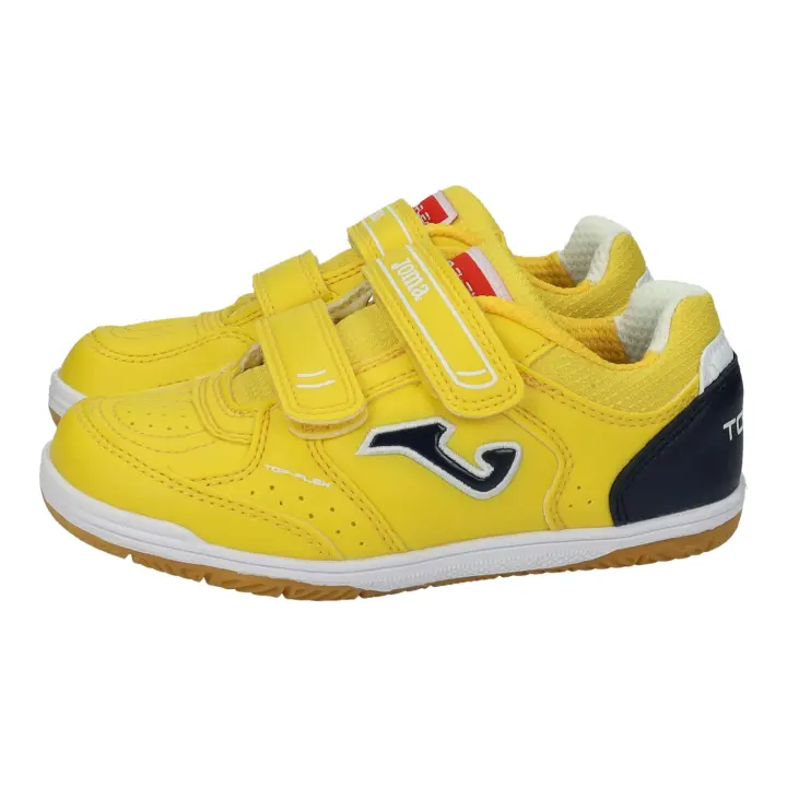 Zapatillas marca JOMA para niño en color amarillo. Zapatillas fútbol sala para niño Joma Top Flex con cierre adhesivo, diseño amarillo - 1