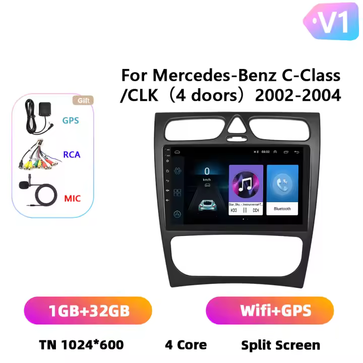 Podofo Radio de coche Android 2 Din para Mercedes-Benz C-Class/CLK  2002 2003 2004 Carplay 8+128GB AI Voice WIFI+4G DSP GPS Navegación Multimedia Reproductor de Video - 1