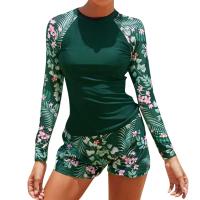 Traje De Baño De Dos Piezas Para Mujer 2024 Con Estampado De Surf Y Flores Long Sleeve Racerback Vest Y Cross Back Spandex Nylon - details 4