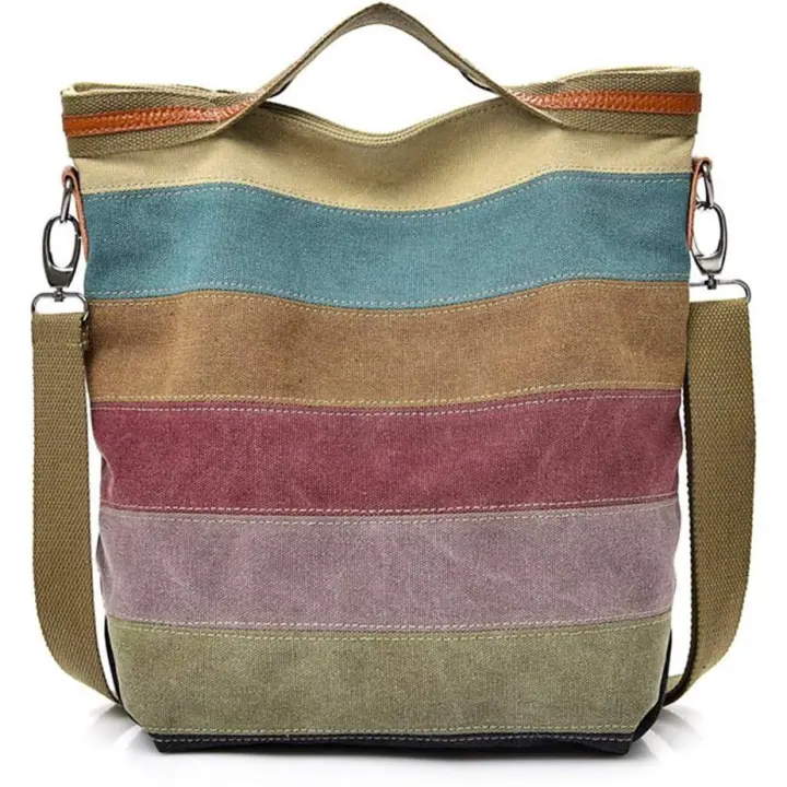 Bolso de lona para mujer, bolso de empalme multicolor, bolso de hombro, bolso de mensajero, bolso de viaje, compras, uso diario - 1
