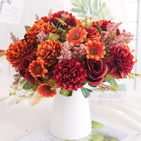 Rosa De Otoño Artificial Daisy Bouquet Para Boda Decoración De Jardín Navidad Vases Hogar Sala De Estar Mesa Plantas Falsas Regalo - details 0