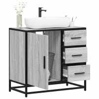 vidaXL Mueble de baño para lavabo 65x33x60 cm en color Roble ahumado/Marrón roble/Roble Sonoma y más | almacenamiento funcional diseño moderno para baño dormitorio sala - details 3