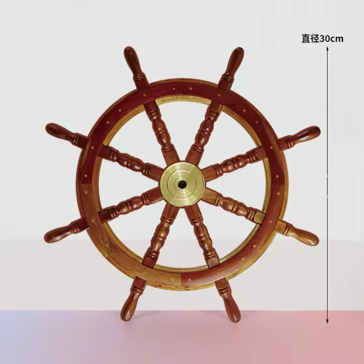 Decoración náutica de madera de boj - Timón de barco pirata para pared, artesanía costera para dormitorio - 1