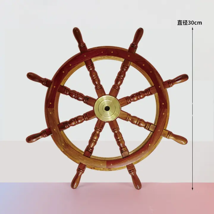 Decoración náutica de madera de boj - Timón de barco pirata para pared, artesanía costera para dormitorio - 1
