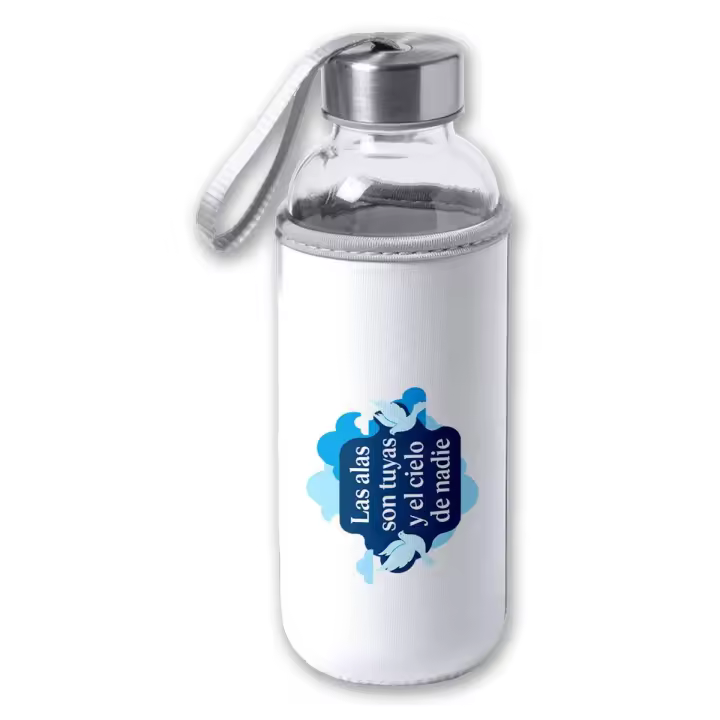 MERCHANDMANIA Bidón de 420 ml con Funda de neopreno frase motivadora inspiracion cielo alas sueños tapon seguridad - 1