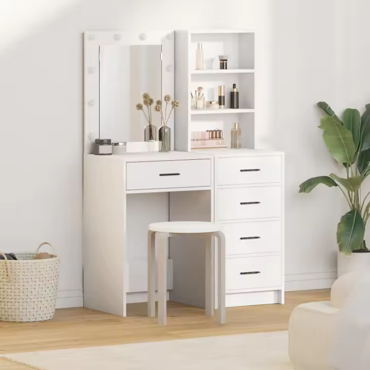 Set de tocador de 2 piezas con LED de vidaXL de madera elaborada blanca - 1