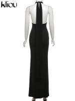 Vestido Largo Para Mujer Kliou Elegante De Noche Clásico Con Encaje Y Halter Sin Mangas Espalda Descubierta Slim Fit Polyester Spandex - details 3