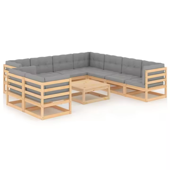 vidaXL Juego de muebles de jardín 10 pzas y cojines madera maciza pino - 1