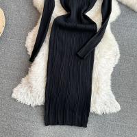 Vestido De Encaje Con Manga Larga Para Mujer Ropa De Fiesta Retro O-Neck Ajustado Estilo Coreano Poliéster Mid-Calf - details 31