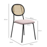 HOMCOM Pack de 2 Sillas de Comedor Sillas de Cocina con Respaldo de Ratán Sintético y Marco de Acero para Salón 44x54x87 cm Rosa y Negro - details 2