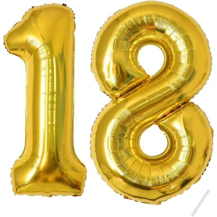 Ballons Anniversaire 18 Or - 100cm - Ballon Chiffre 18 Numéro 18 - Happy Birthday Decoration Ballons Fête d'anniversaire Ans Vole Grâce à l'Hèlium 18 Ballons 18 - 1