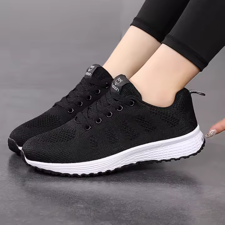 Zapatos De Mujer Transpirables Casual Para Caminar Tenis Feminino Con Cordones Suela Plana En Colores Rosa Blanco Material Superior De Malla - 1