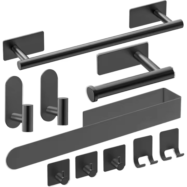 Toalleros de Baño Sin Taladro,Versión Completa Juego de Toallero de Baño 10PCS Rectángulo,Acero Inoxidable SUS304 Espesada Accesorios Baño,Perforación De Agujeros O Instalación Autoadhesiva - 1