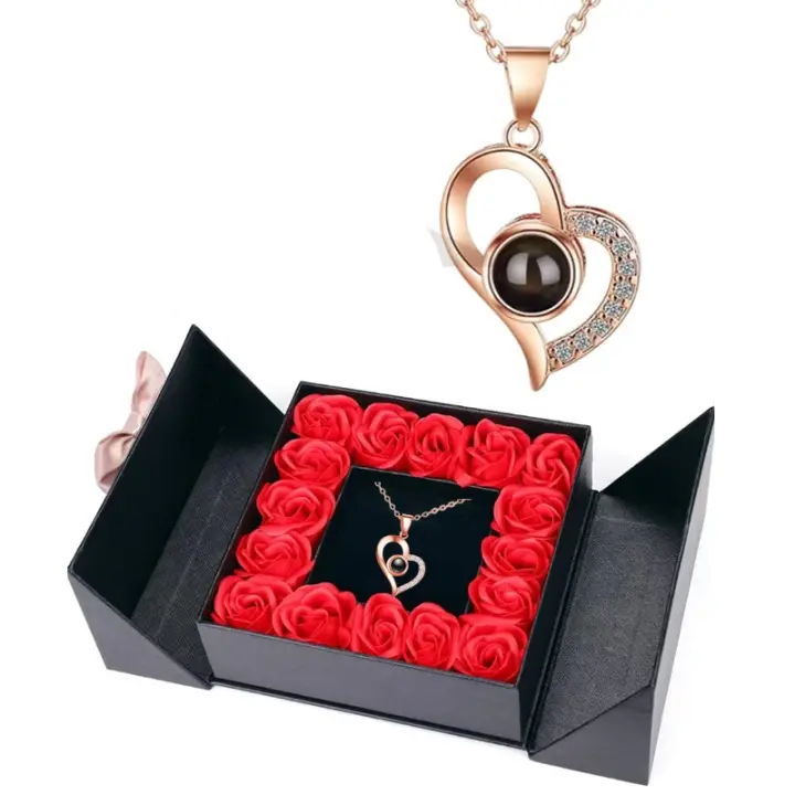 Collar con proyección de cristal en 100 idiomas europeo y Americano, Colgante con forma De Corazón con la frase "Te Amo", regalo de San Valentín rosa - 1