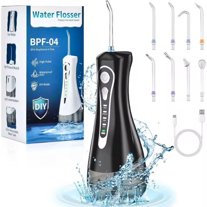 Irrigador Bucal Portatil, Irrigador Dental con 8 Boquillas 4 Modos,USB Recargable IPX7 Impermeable Irrigadores Bucales 320ML Para Limpiar en Profundidad,Para el Hogar y los Viajes - 1
