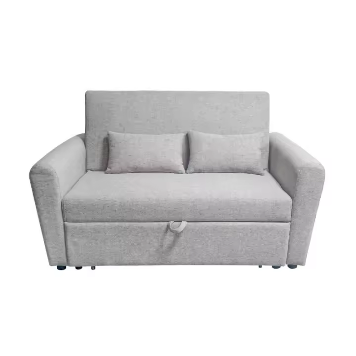 Sofa cama de color gris tapizado tela Neve. Fácil apertura extraíble. Incluye dos cojines decorativos. - 1