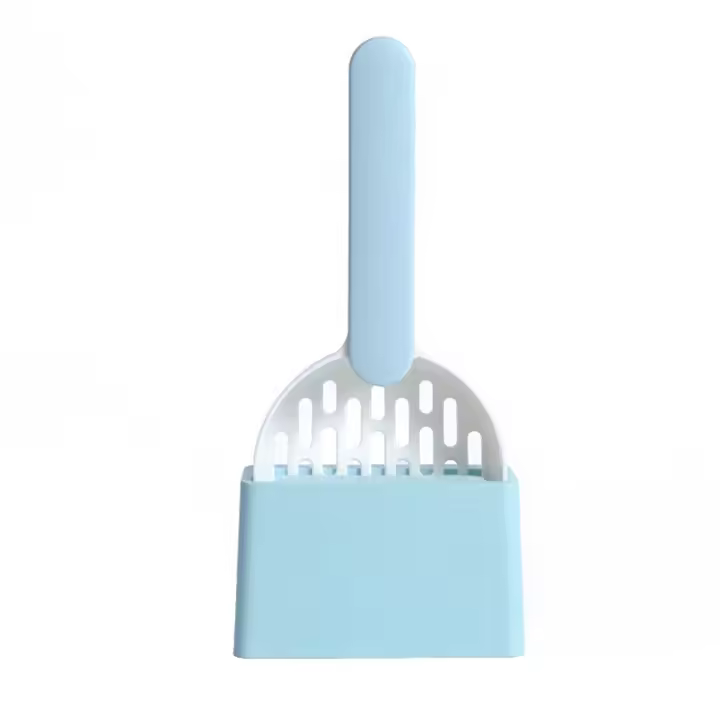 Pala de plástico para caca de gato, pala con Base, herramienta de limpieza para mascotas, caja de arena, azul - 1