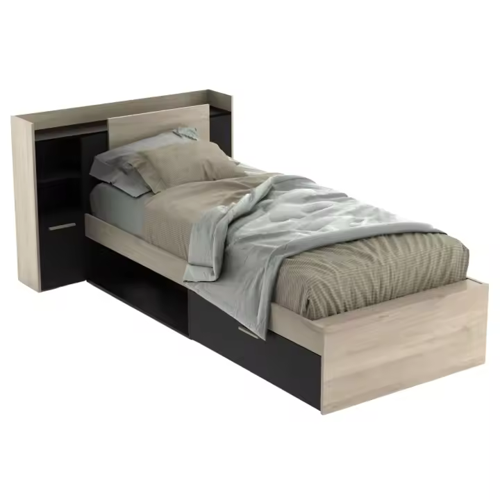 Miroytengo Cama Juvenil Life Con Cabecero Color Roble Kronberg Y Negro 90x190-200 cm - 1