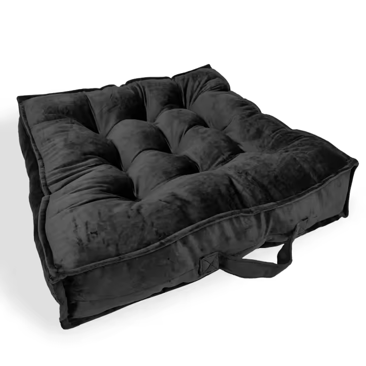 Cojín Suelo Grande con Asa de Transporte, Cojín para Sillón de Jardín en Tela Terciopelo Suave, Asiento Suelo Relleno de Fibra Hueca Acolchada y Blandita Ideal para Exterior e Interior - 60 x 60 x 10cm - 1