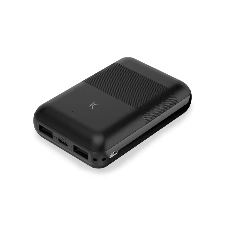 Powerbank KSIX Mini 10.000 mAh, Polímero de litio, 10 W, Cable USB-A a USB-C incluido, Carga simultánea, Negro - 1