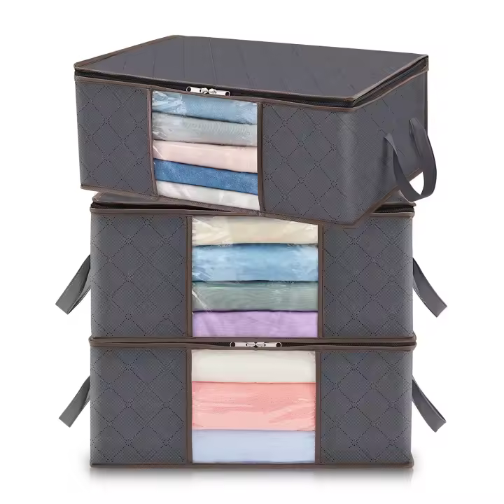 Paquete de 3 bolsas de almacenamiento de 35L, caja de almacenamiento con tapa, almacenamiento grande para ropa, cajas de mudanza, cajas de almacenamiento plegables para edredones, ropa, armario debajo de la cama - 1