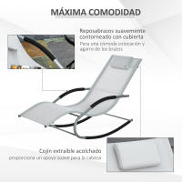 Outsunny Tumbona Mecedora de Jardín con Reposacabezas Reposabrazos Sillón Silla de Exterior Tejido Transpirable y Metal para Playa Patio Terraza 63x144x84 cm - details 4