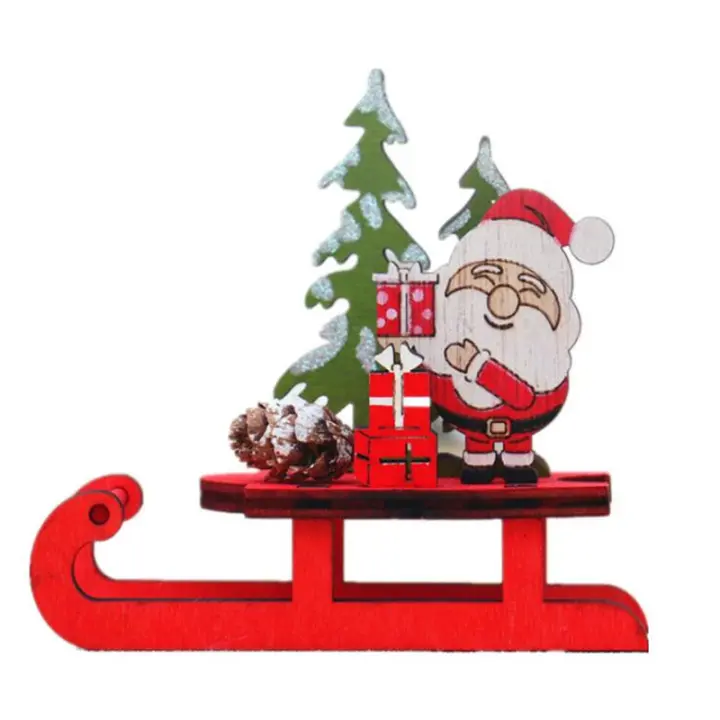 Modelo Pequeño De Adorno Navideño DIY De Madera Colores Sledo Decoración Con Ciervo Anciano Tirando De Un Carro Regalos Pequeños - 1
