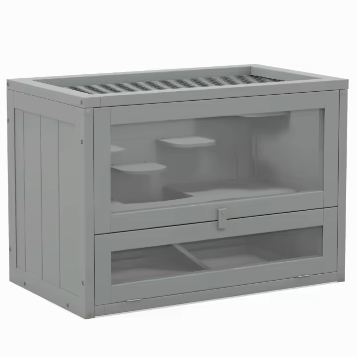 PawHut Jaula Madera para Hámster Ratoncillos Roedores Casa para Animales Pequeños 2 Niveles 60x35x42cm - 1