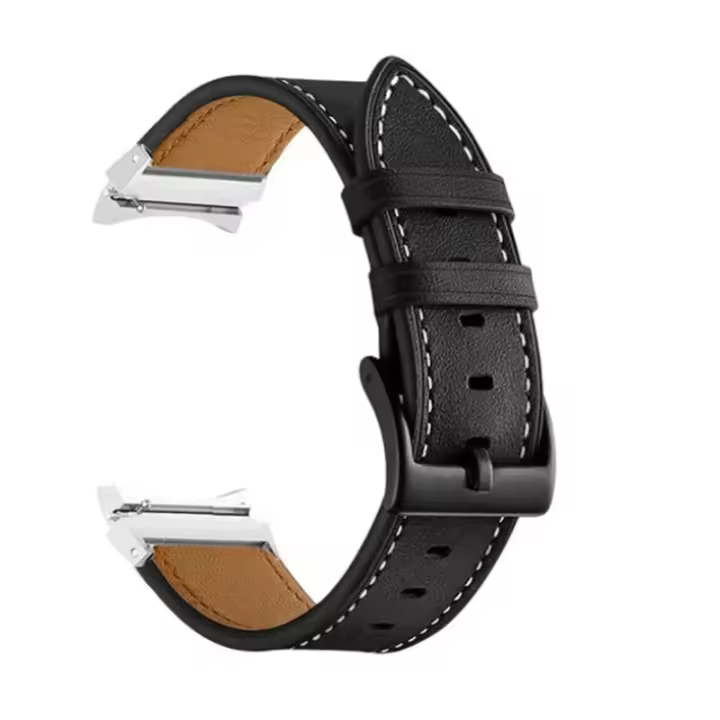 Correa De Cuero Sin Espacios Para Samsung Galaxy Watch 6 5 4 Classic 47mm 43mm 46mm 42mm 40mm 44mm 5Pro 45mm Con Hebilla De Metal Negro - 1