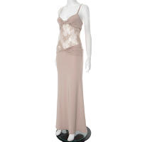 CUTENOVA Camisola Elegante Para Mujer De Color Sólido Con Espalda Descubierta Y Volante Lace Translúcido Vestido Largo De Fiesta - details 3